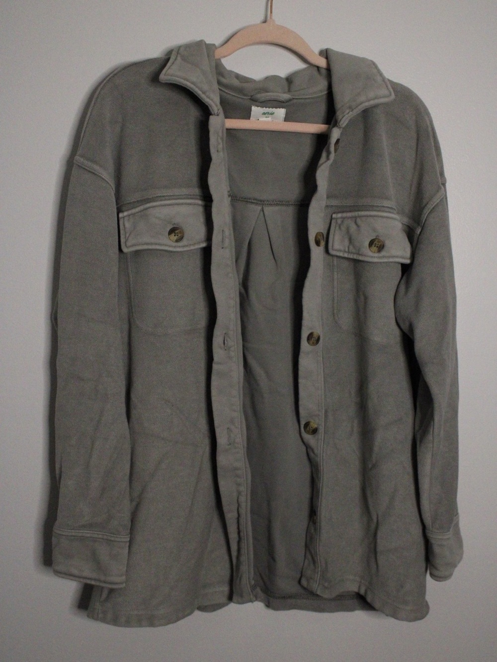 aerie Light Gray Button-Front Jean Jacket